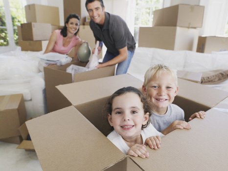 House removal truck and movers in Croydon residential street