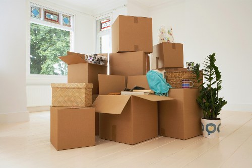 Croydon office relocation service setup with labelled boxes and workstations