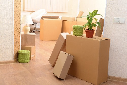 Commercial office furniture and IT equipment prepared for relocation