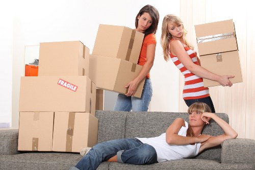 Packed boxes and furniture prepared for transport in Croydon